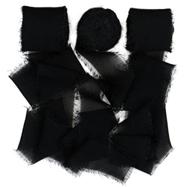 Imagem de S SHUNSTONE 3 rolos de fita de seda de chiffon, fita de franjas, 3,8 cm x 2,8 m, adequada para decoração de casamento, fita de casamento, convites, cartões, buquês de noiva, artesanato DIY (preto)