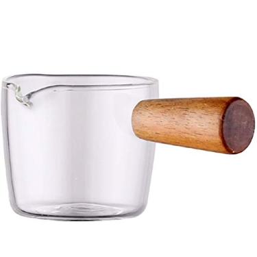 Imagem de Goeielewe Copo de café expresso com cabo de madeira, jarra de creme de leite de 85 g, copos de shot, peças de café expresso, creme de vidro resistente ao calor para servir café, chá ou xarope de bordo