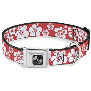 Imagem de Buckle-Down Hibiscus Light Red/White Dog Collar Bone (vermelho/branco), pequeno/23-38 cm