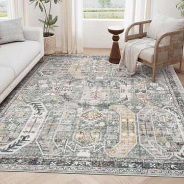 Imagem de befbee Tapetes para sala de estar, tapete lavável resistente a manchas, tapetes antiderrapantes para quarto, cozinha, tapete persa boho - decoração de casa vintage (verde/dourado, 1,5 x 18 m)