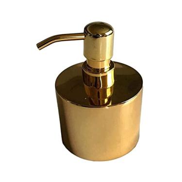 Imagem de Garrafa Dispensador de sabão garrafa com bomba dispensador de sabão moderno redondo garrafa de loção dourada pequeno metal recarregável líquido Banheiros