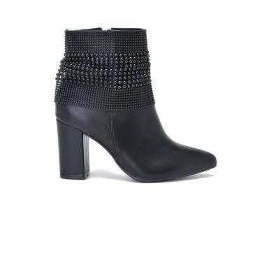 Imagem de Bota Via Marte Salto Alto Feminina Cano Baixo Miçangas Preto