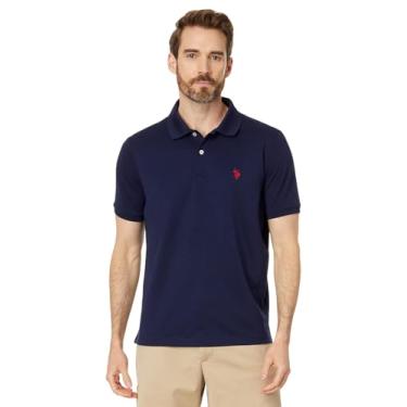 Imagem de U.S. Polo Assn. Camisa polo masculina de malha otomana poliéster elastano manga curta sólida desempenho texturizado, Azul-marinho clássico, GG