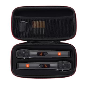 Imagem de SANXIULY Estojo de transporte para microfone sem fio compatível com sistema JBL sem fio de dois microfones com receptor de canal duplo. Bolsa de microfone para cantar ou karaokê (preto) único caso