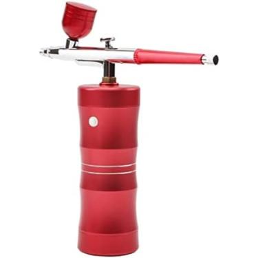 Imagem de Kit de aerógrafo superior 0.3mm mini compressor de ar kit pistola de pintura de ar-escova aerógrafo para arte de unha tatuagem artesanato bolo nano névoa pulverizador, vermelho, 1