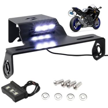 Imagem de Compatível com Yamaha YZF R1 2009-2014 Kit eliminador de para-lama de motocicleta Suporte universal de placa de licença traseira de alumínio com luzes de LED brancas