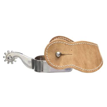 Imagem de Espora Quarto de Milha Inox Longa com Correia de Couro Bronc-Steel 32760