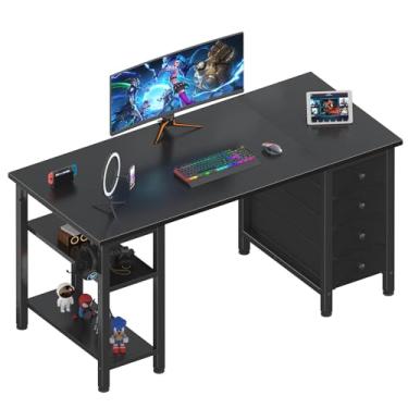 Imagem de Lufeiya Mesa de jogos com 4 gavetas de tecido e prateleiras de armazenamento, mesa de estudo de trabalho de escrita de computador de 119 cm para quarto de escritório, mesa moderna e simples para