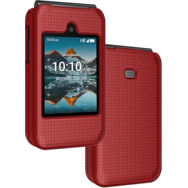 Imagem de Nakedcellphone Capa para Consumer Cellular Iris Easy Flip Phone/Boost Mobile Summit Flip 4G, Capa protetora rígida fina [anti-impressão digital, textura de grade] para SL006D (2024) - Vermelho negrito