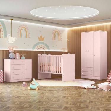 Imagem de Quarto Infantil Completo Iris 4 Portas 6 Gavetas Rosa - Pnr Móveis