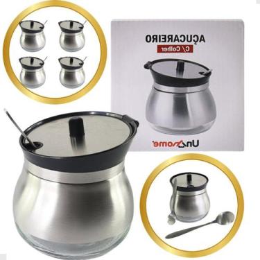 Imagem de Kit Açucareiro com colher em Aço Inox com Tampa (4 unidades) - UnyHome