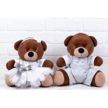 Imagem de PELUCIAS CASAL DE URSOS PAJEM CINZA, DAMINHA BRANCA/TEDDE 26 CM (Pajem Cinza, Daminha Branca, detalhes Cinza - Pelúcia Marrom)