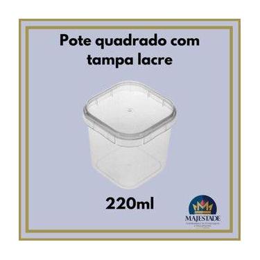 Imagem de Pote Quadrado 220ml c/ Tampa Lacre - 200 unidades - Plastilânia