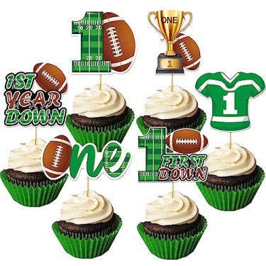Imagem de 24Pcs First Year Down Football Birthday Party Cupcake Topper Football First Birthday Cupcake Topper 1St Year Down Football Party Decorations Football 1St Birthday Party Decorations
