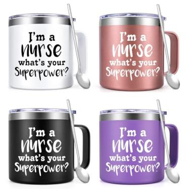 Imagem de Lifecapido Nurse Week Gifts - Pacote com 4 canecas de café isoladas de aço inoxidável, presentes de enfermeira para mulheres, enfermeira masculina enfermeira nova enfermeira RN estudante de