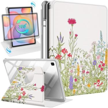 Imagem de Kidcube Capa para Samsung Galaxy Tab S6 Lite de 10,4 polegadas 2022/2020 para mulheres e meninas capa fólio com suporte para lápis linda flor floral design feminino bonito suporte giratório capas para