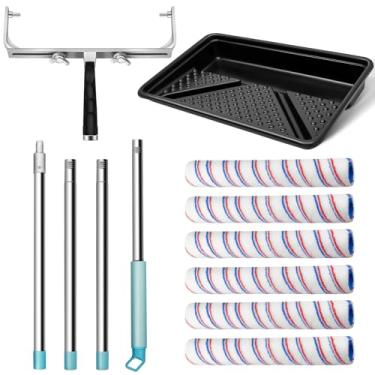 Imagem de Zhanmai Kit de rolo de pintura grande de 12 peças de moldura de rolo ajustável de 30,5 a 45,7 cm, haste de extensão de aço de 1,5 a 1,5 m, 6 peças, mangas de rolo de tinta de microfibra de 45,7 cm,