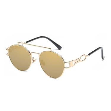 Imagem de JRLLFD Óculos de sol Steampunk Masculino Feminino Armação de metal redonda Óculos de sol pretos Lentes transparentes Retro Steam Punk Óculos de sol, 6, tamanho único