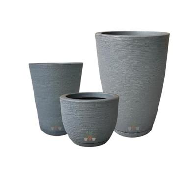 Imagem de Kit 3 Vasos de Planta Decorativo Acabamento Grafiato com Alturas de 20, 31 e 44 cm (Cinza Chumbo)