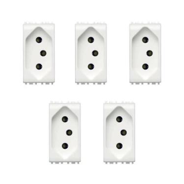 Imagem de Kit 5 Módulo Tomada 2P+T 10A 250V Pb Thesi Bticino Branco M4165S