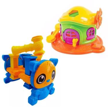 Imagem de 2 Brinquedos Bebê Casa Cogumelo Didático Mesinha de Martelar - JxP Bri