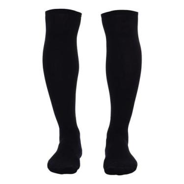 Imagem de Kit Com 06 Pares Meião Futebol Futsal Masculino Preto Atoalhado Em Alg