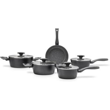 Imagem de Conjunto de Panelas Brinox 5pcs Ceramic Life Orion Preto com Fundo de 