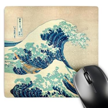 Imagem de 3dRose Mouse pad 20 x 20 x 0,25 polegadas The Great Wave Off Kanagawa do artista japonês Hokusai Dramatic Blue Sea Ocean Ukiyo-e Print 1830 (mp_155631_1)