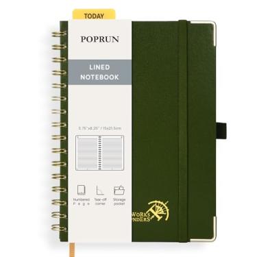 Imagem de POPRUN Caderno de diário espiral forrado, [A5-14,75" x 21,5 cm] - Papel grosso de 120 g/m², 141 páginas numeradas, caderno pautado universitário para homens e mulheres com bolso, abas de índice, 8