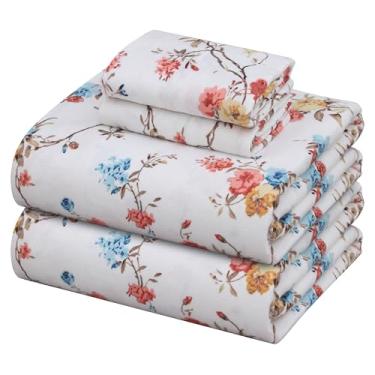 Imagem de ZOYER Jogo de cama casal de flanela – Roupa de cama de flanela de algodão macio e confortável, lençol de casal escovado de até 40,6 cm, 4 peças, jardim francês