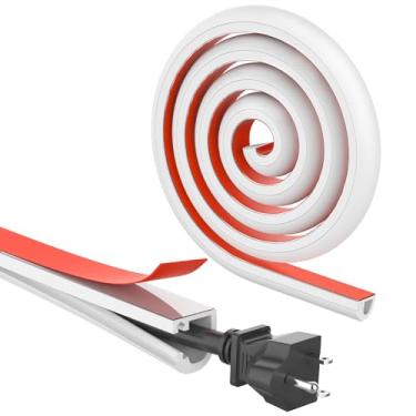 Imagem de UOMTFAI Escondedor de cabo de parede de 496 cm, capa de cabo autoadesivo para fios, cobertura de fio flexível para gerenciamento de cabos L0,59 A 0,99 cm, branco