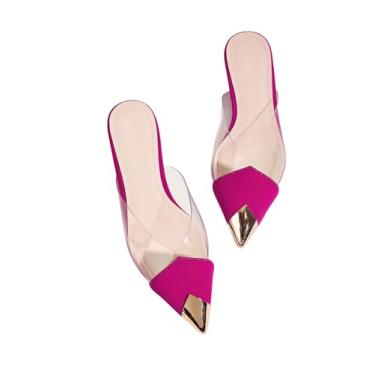 Imagem de OYOANGLE Sapatilhas femininas metálicas, transparentes, de PVC, bico fino, sem cadarço, casual, para uso ao ar livre, Vermelho violeta, 39