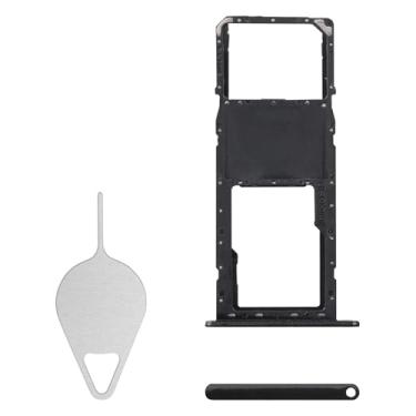 Imagem de BESJMYT Substituição para bandeja de cartão SIM Samsung Galaxy A21 (versão SIM único) Adaptador de suporte de slot de bandeja de cartão preto com ejetor de agulha para A21 SM-A215U SM-A215U1