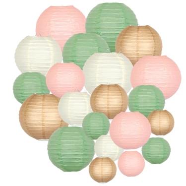 Imagem de ADLKGG Lanternas de papel decorativas de festa, lanternas de papel redondas penduradas decorações de casamento para chá de panela verde sálvia aniversário festa rústica chá de bebê neutro decoração de