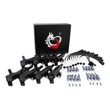 Imagem de AIP Electronics Dragon FIRE Performance Power Pack Bobinas de Ignição Velas de Ignição Iridium 500ohm Fios de Vela de Ignição Cerâmica Compatível com Dodge Ram Jeep Chrysler 4.7L V8 OEM Fit Kit-1636