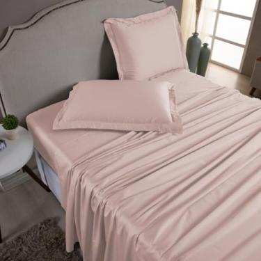 Imagem de Jogo de Cama 1000 Fios Algodão Egípcio Toque Gelado, Solteiro/Casal/Queen/King, Fronhas com Aba (Rosê, Solteiro 3 Peças)