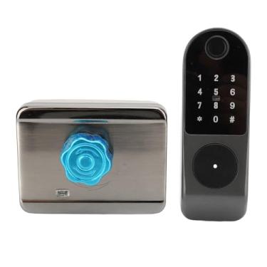 Imagem de Fechadura de porta de entrada sem chave, fechadura inteligente automática com trava de segurança com impressão digital de 2 cartões até 100, controle de aplicativo de desbloqueio