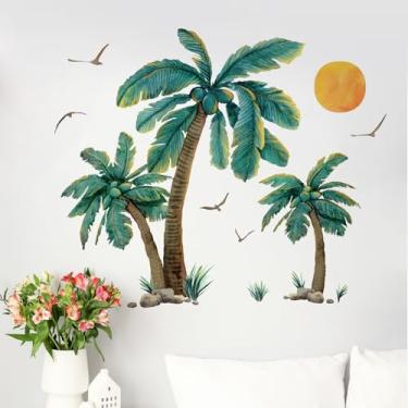Imagem de Adesivos de parede 481 Yovkky Palm Tree Beach, planta tropical, coqueiro, pôr do sol, decoração de quarto, gaivota, Havaí, sala de estar, cozinha, decoração, arte, arte