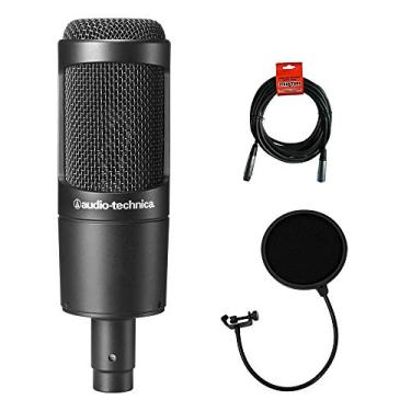 Imagem de Audio-Technica Conjunto de microfone condensador cardioide AT2035 com filtro pop com malha de 2 camadas e cabo XLR de 3 metros