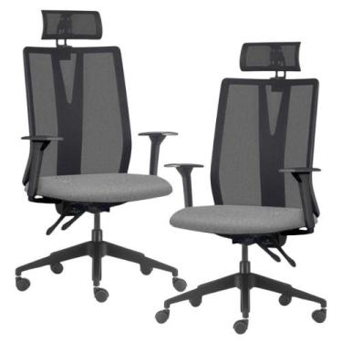 Imagem de Kit 2 Cadeiras Escritório Giratória Presidente Flow F02 Base Preta Lin
