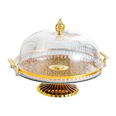 Imagem de Fenteer Prato decorativo de cozinha, prato de bolo com pé com tampa, bancos de stand deserto prato para cupcake biscoitos de cupcake cheesecake , a