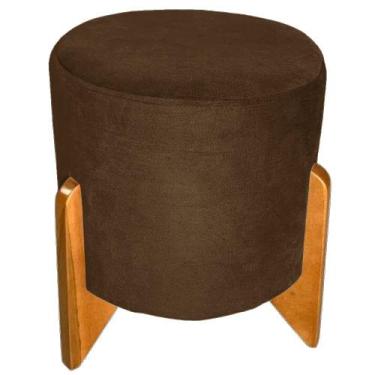 Imagem de Puff Redondo em Veludo com Pés de Madeira Rio Minas Cor Marrom - Estre