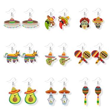 Imagem de Brincos Cinco De Mayo para mulheres, brincos de festa mexicana, brincos de margarita, chapéu de acrílico, cacto, violão, brincos mexicanos, presentes para meninas, Metal, Sem pedra preciosa