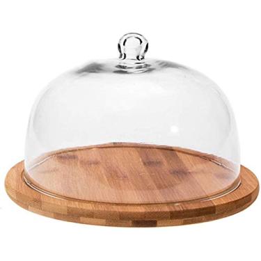 Imagem de RVGOJHYF Suporte de bolo em forma de cúpula, disco de madeira e tampa de cúpula de vidro, utensílios de mesa para cozinha doméstica, mesa de sobremesa, padaria, prato de degustação, conjunto de caixa