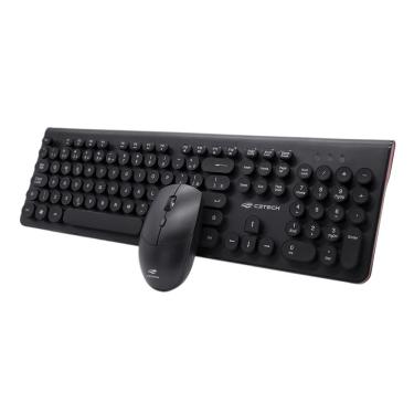 Imagem de Kit Teclado e Mouse Sem Fio C3Tech K-W80BK Ergonômico Multimídia 1600 DPI - Preto