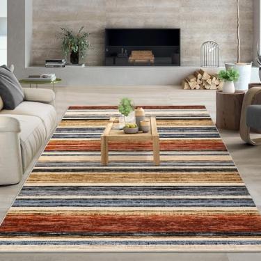 Imagem de COZYLOOM Tapete para sala de estar, 25 x 33 cm, lavável, tapete moderno, listrado, antiderrapante, resistente a manchas, capa de chão contemporânea, dobrável para quarto, escritório, várias cores