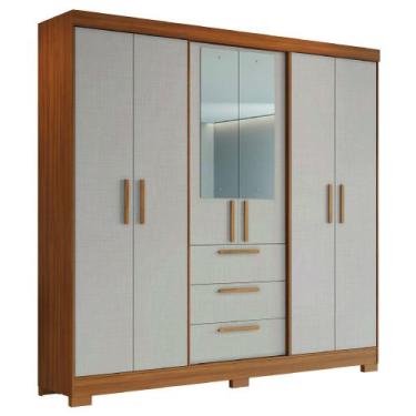 Imagem de Guarda Roupas Casal 6 Portas 3 Gavetas com Espelho Croácia Madeirado /