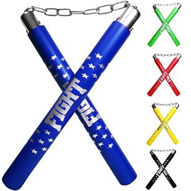 Imagem de F.A.L. Produto Nunchakus – Nunchucks para treinamento de artes marciais de borracha para iniciantes e crianças com corrente de aço, Azul