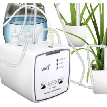 Imagem de Vislone Dispositivo de irrigação inteligente Wi-Fi, bomba dupla, sistema de irrigação por gotejamento automático, controle remoto de aplicativo para jardim, terraço, vaso de plantas, flores