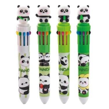 Imagem de MOZXIRZ 4 canetas esferográficas multicoloridas, retráteis, 10 em 1, fofa, panda, desenho animado, panda para escritório, material escolar, canetas para meninos e mulheres (4 peças Panda)